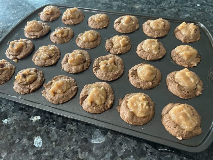 German Chocolate Cake Bites with coconut pecan frosting