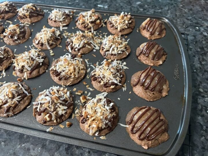German Chocolate Cake Bites with coconut pecan frosting