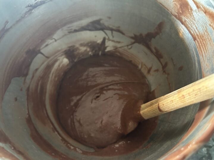 hot cocoa cake batter in bowl