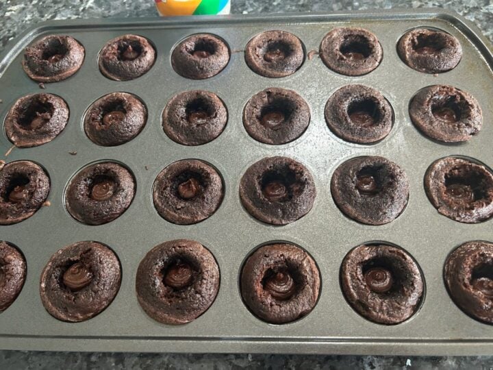 piped ganache in hot cocoa cake bites