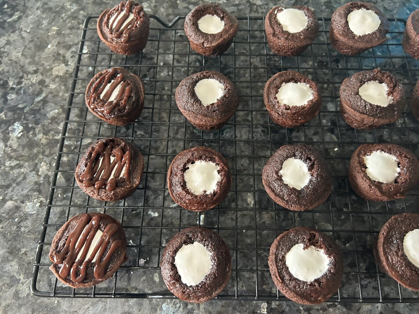 cake bites filled with ganache and marshmallow fluff