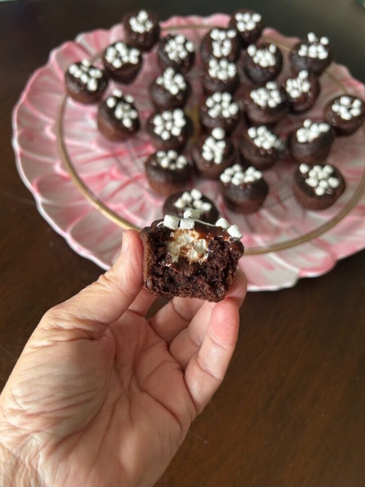 hot cocoa cake bites with marshmallow fluff