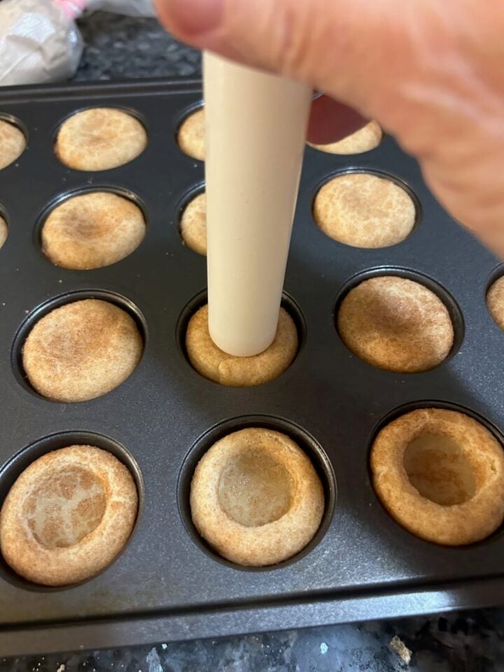Snickerdoodle Cookie Cups hollowed out with tool