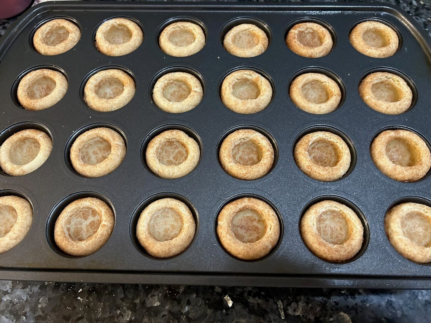 snickerdoodle shells in pan