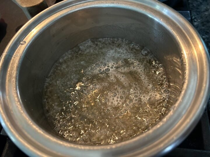 sugar syrup boiling on stovetop