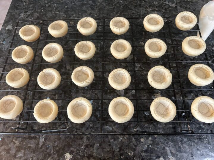 cookie cups on wire rack cooling