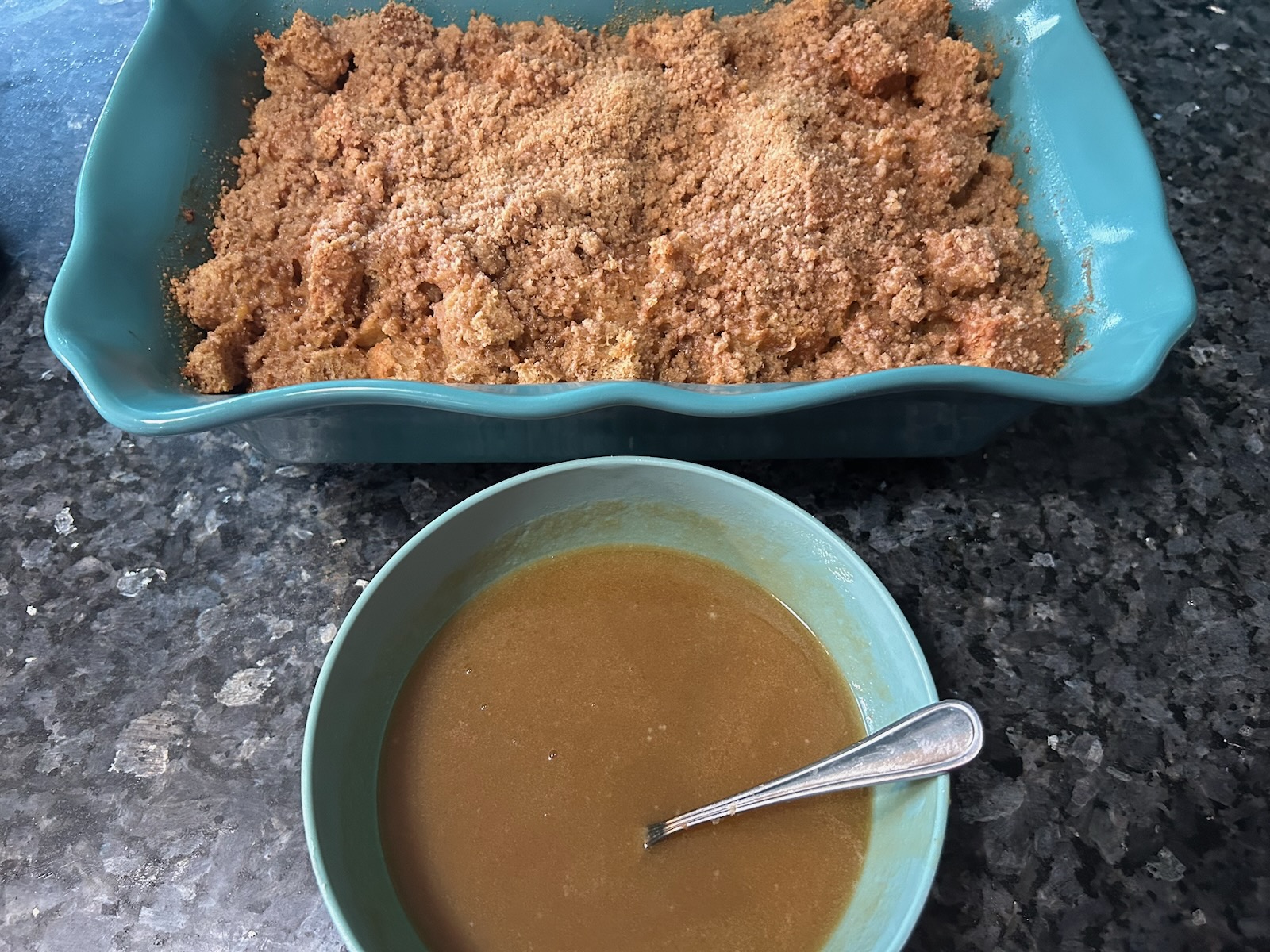 baked casserole and maple butter glaze