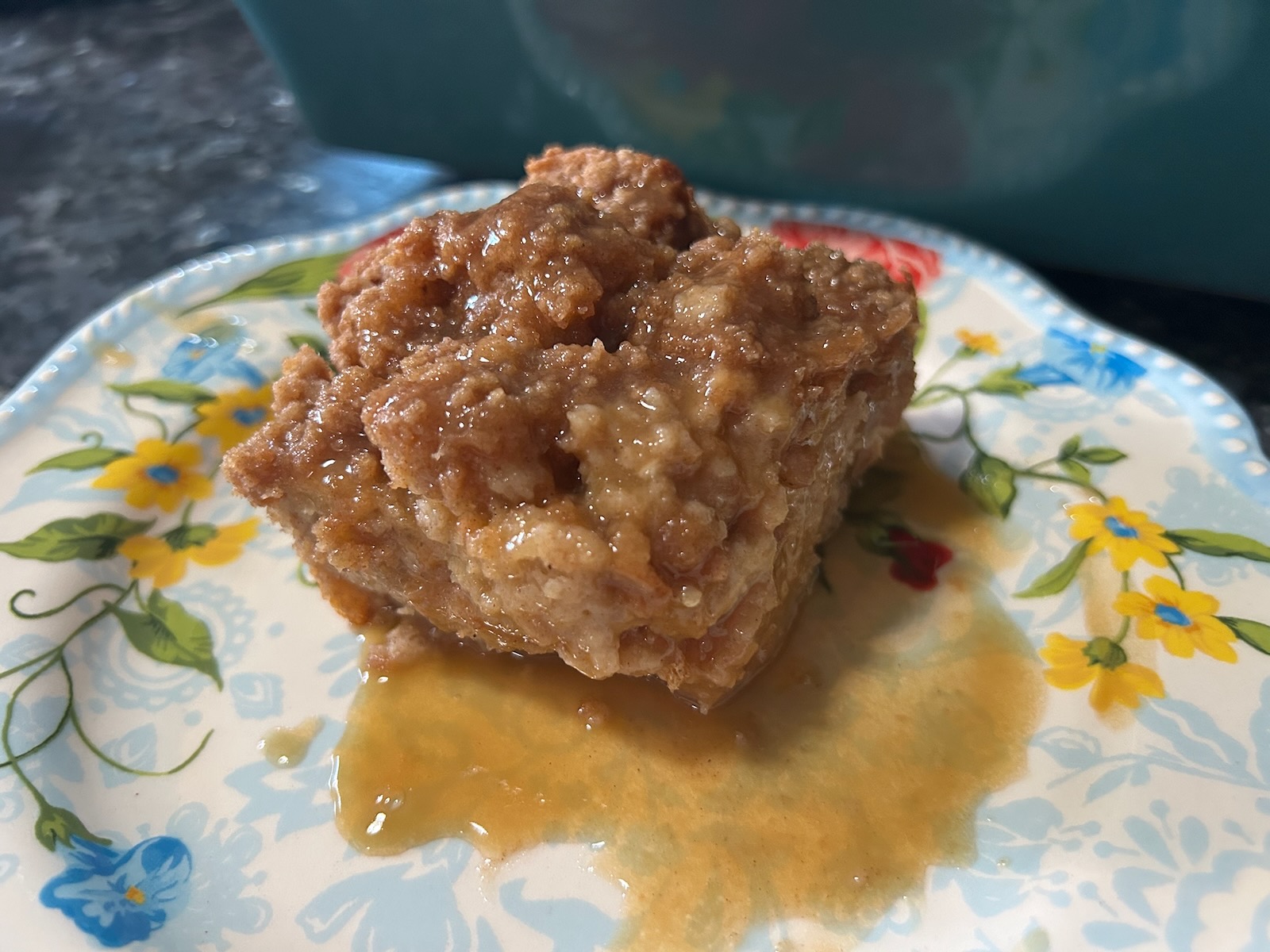 French toast bread pudding with sauce/glaze