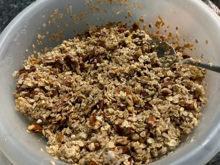 Honey Maple Granola in bowl before baking