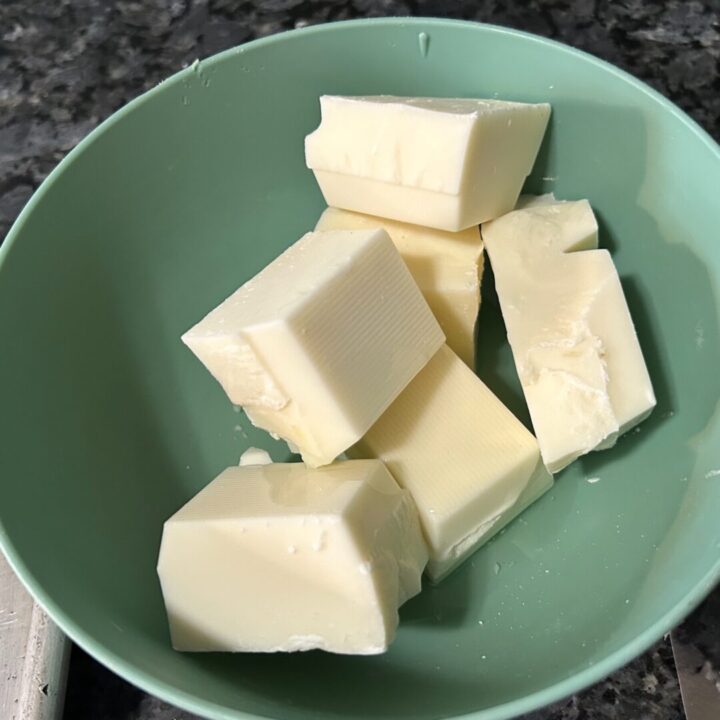 almond bark in bowl before melting