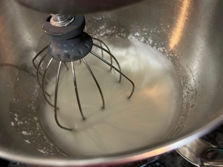 frothy meringue in bowl