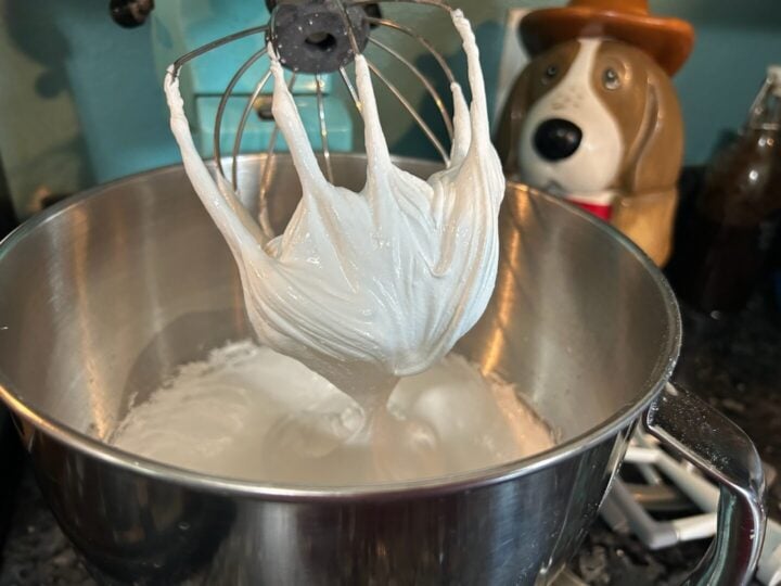meringue with stiff peaks in bowl