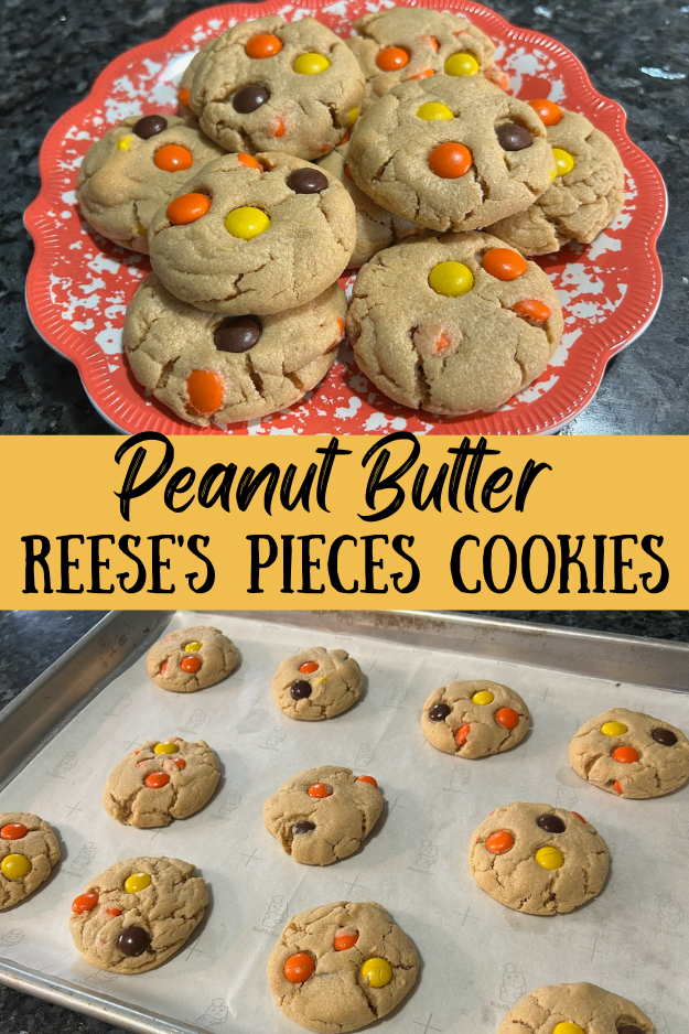 Peanut Butter Reese's Pieces Cookies pin for pinterest