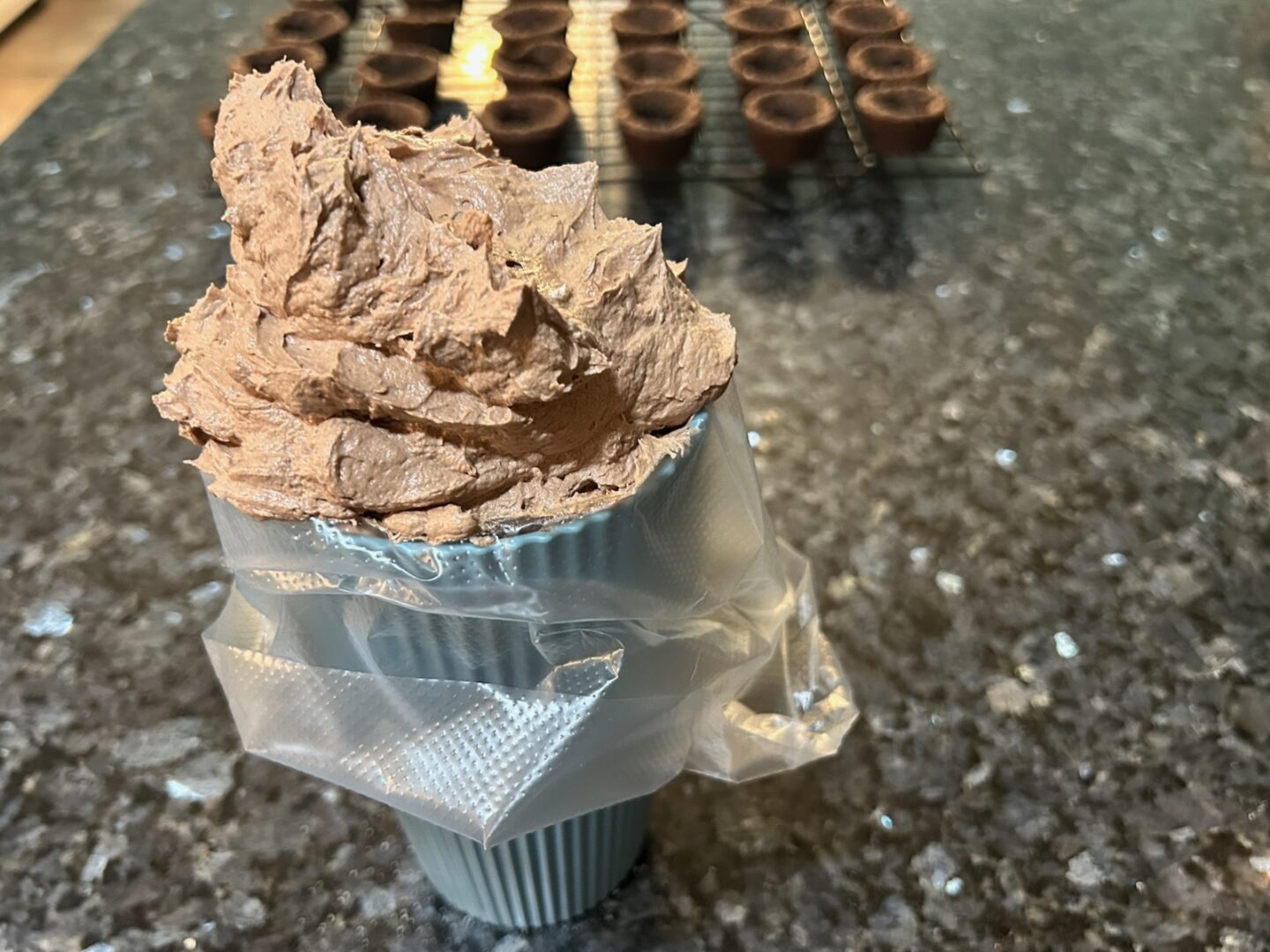 bagging up the marshmallow fluff frosting