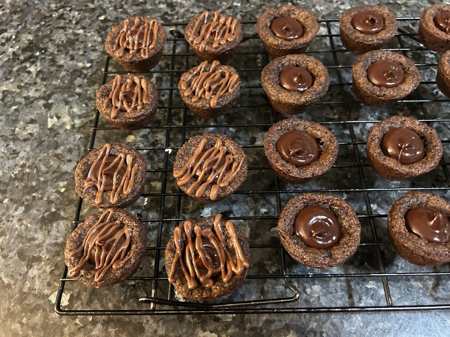 Mint Chocolate Cookie Cups with truffle filling and ganache drizzle on top