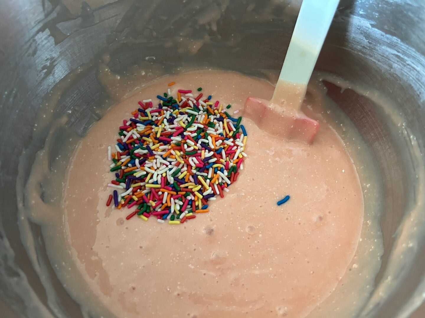 strawberry cake batter with sprinkles