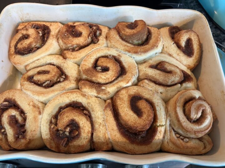 baked cinnamon rolls before icing