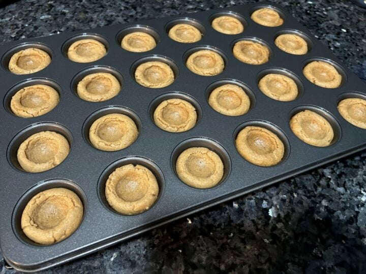 peanut butter cookie cups with centers welled out