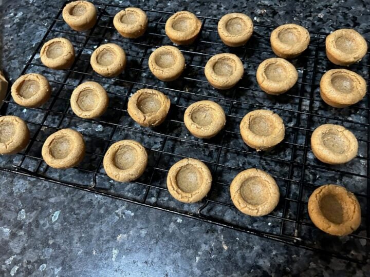 fluffernutter cookie cups with centers welled out