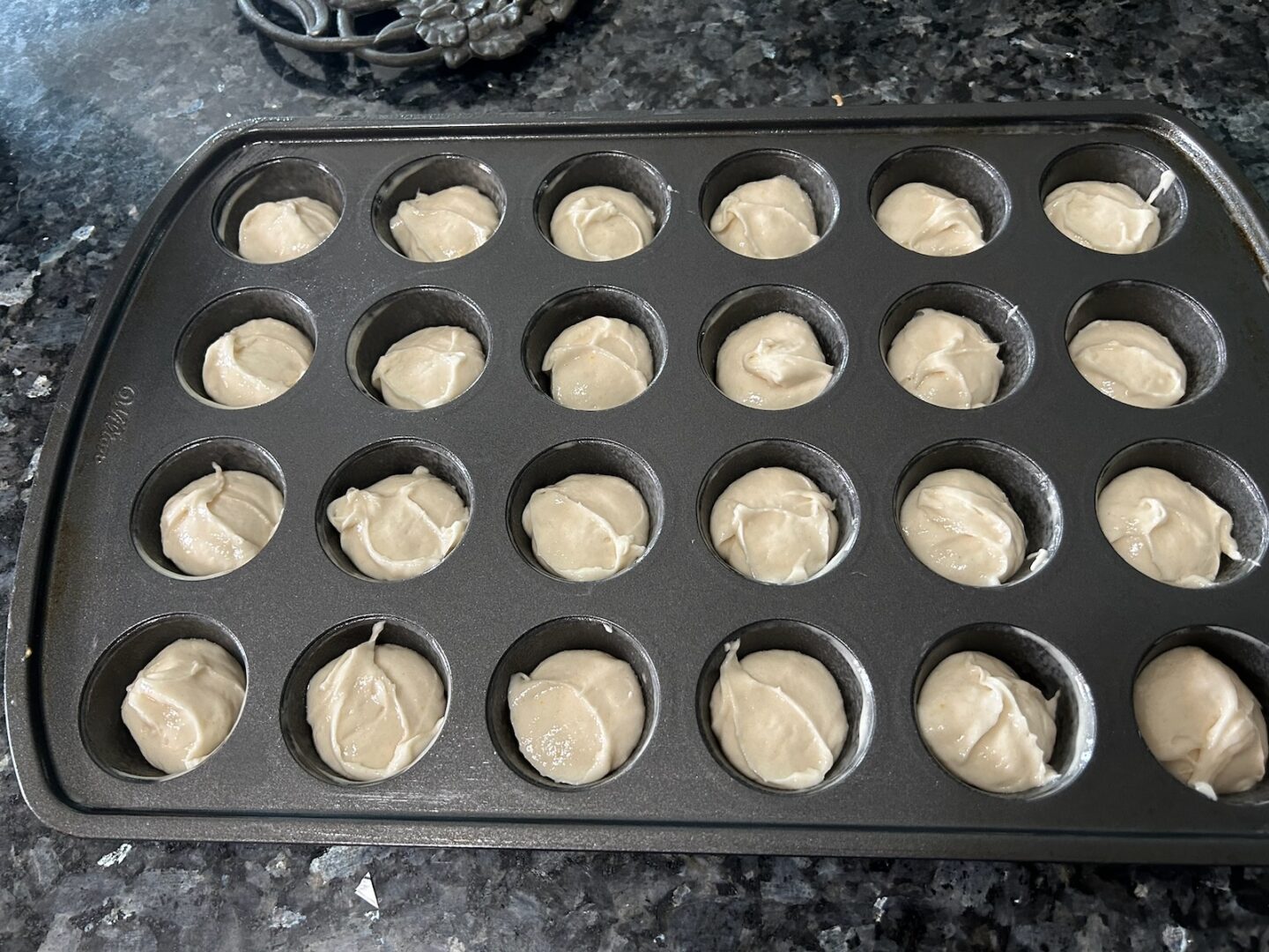Wedding Cake Bite cake batter in muffin pan