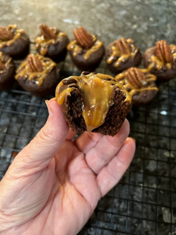 gooey turtle cake bites