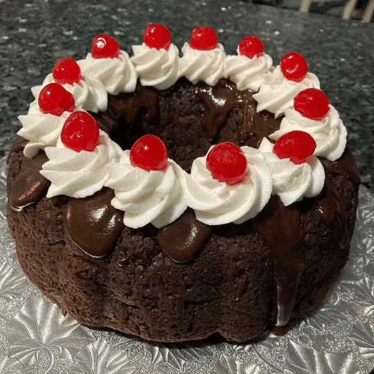 chocolate ganache cake drip on chocolate bundt cake