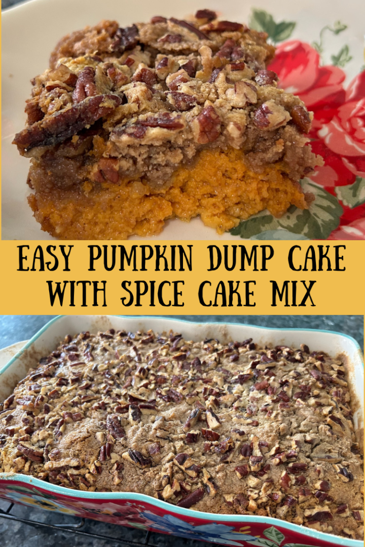 Easy Pumpkin Dump Cake with Spice Cake Mix before baking pin for pinterest