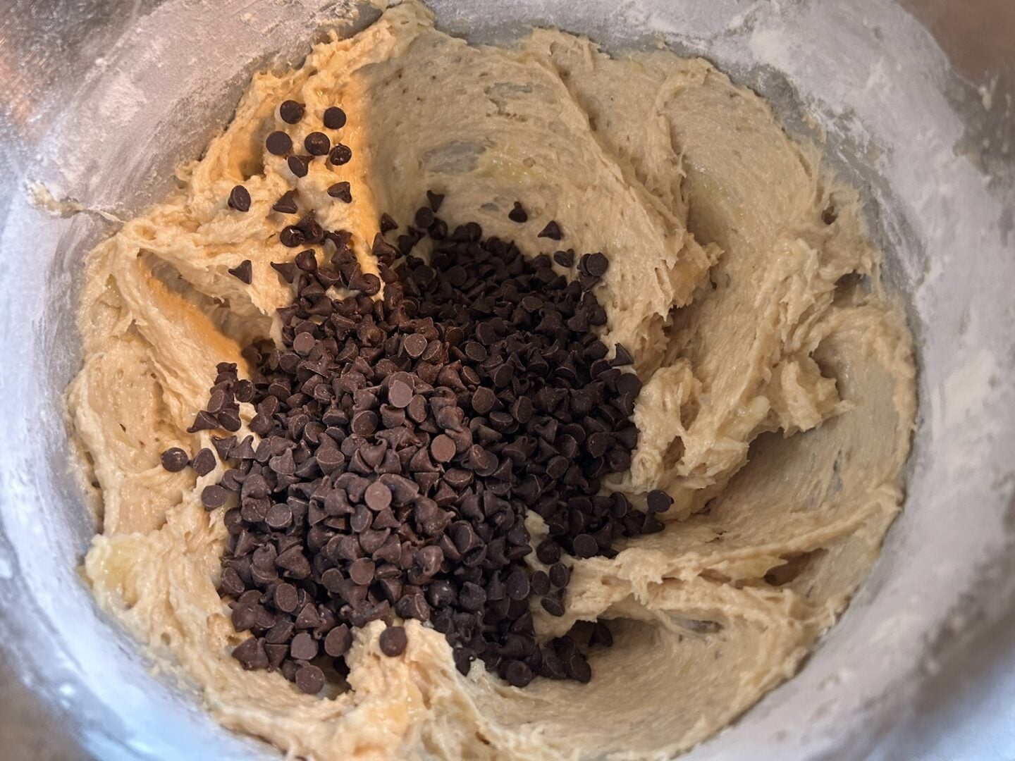 banana bread batter with chocolate chips