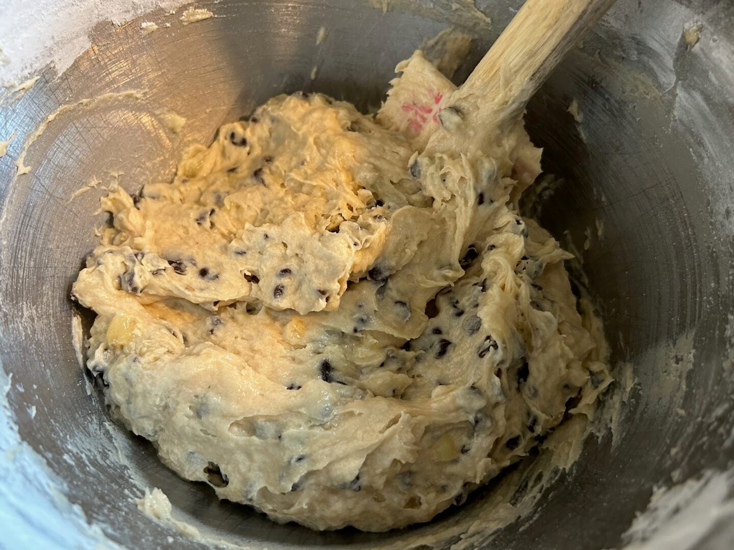 banana bread batter with chocolate chips