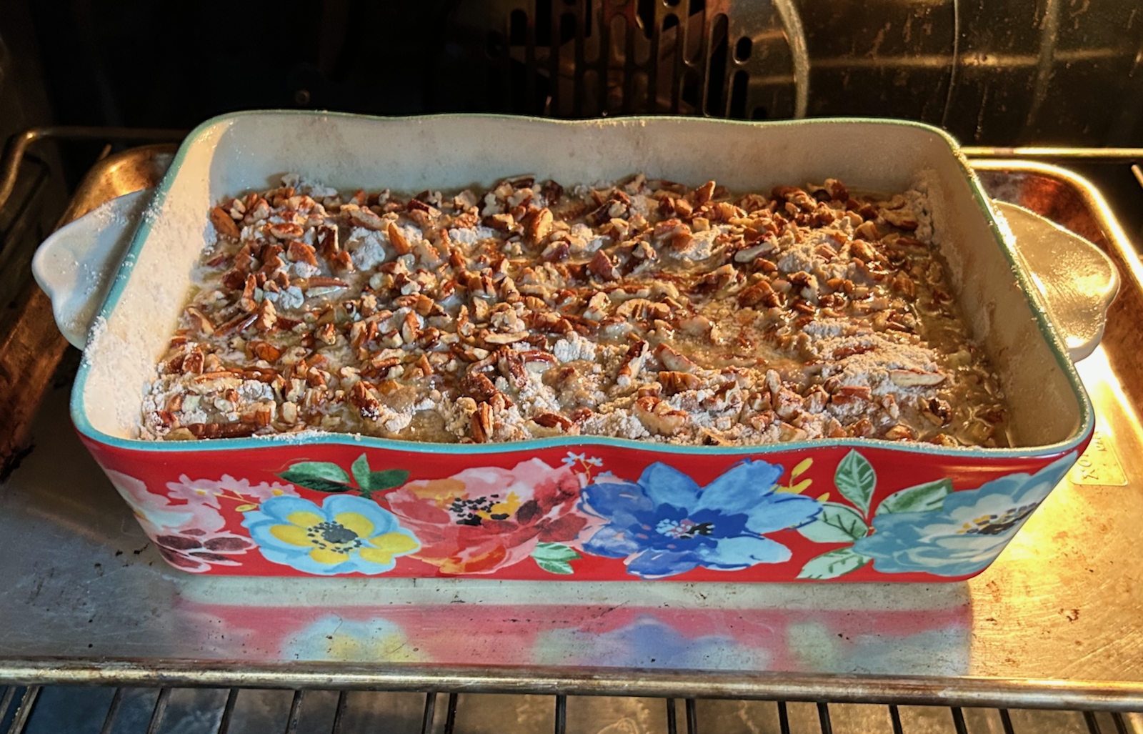 Easy Pumpkin Dump Cake with Spice Cake Mix before baking (on cookie sheet)