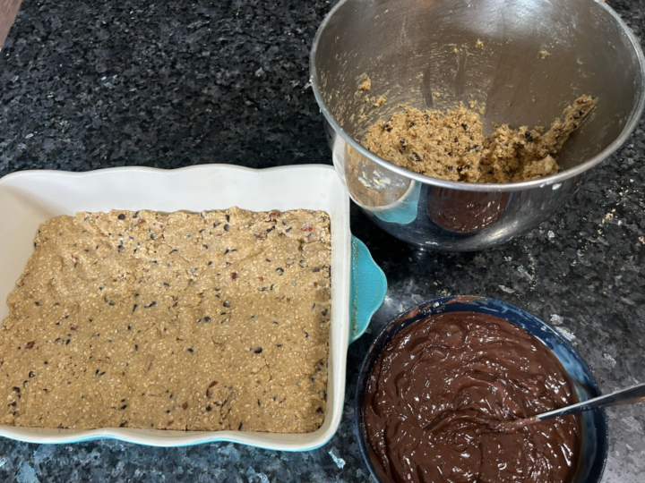 Easy Nutella Revel Bars with Oats ready to assemble before baking