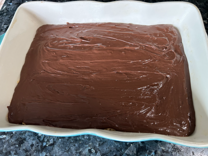 Easy Nutella Revel Bars with chocolate filling ready to go in oven