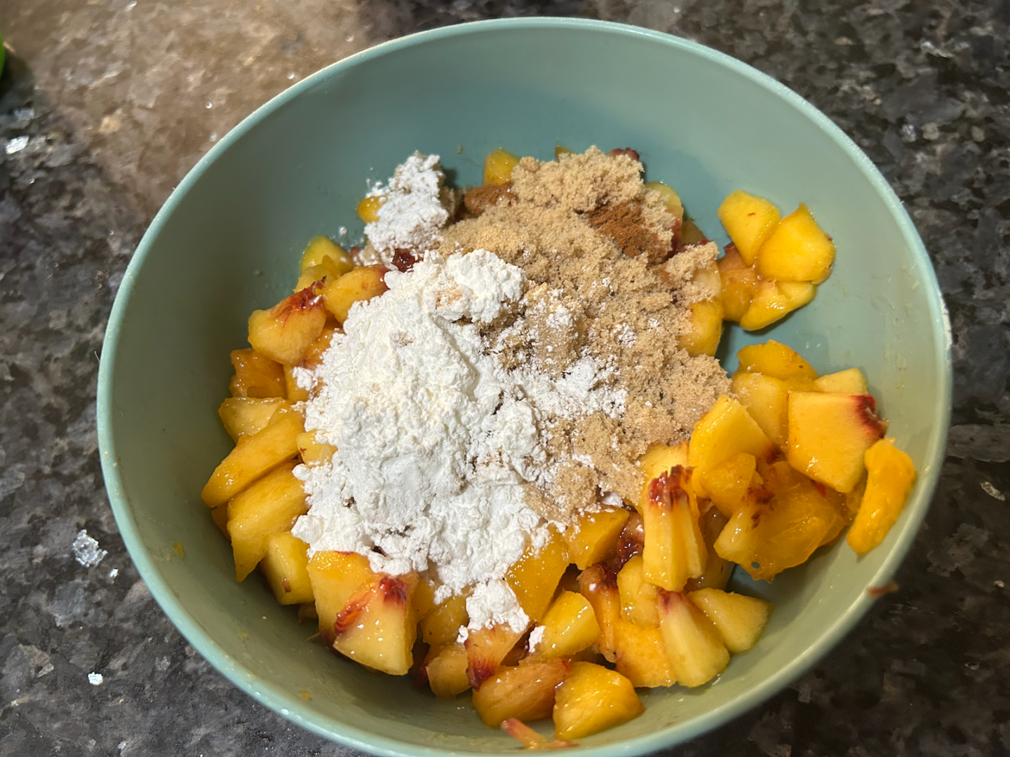 fresh peaches diced with brown sugar and cornstarch