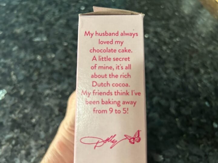 Dolly Parton chocolate cake mix box