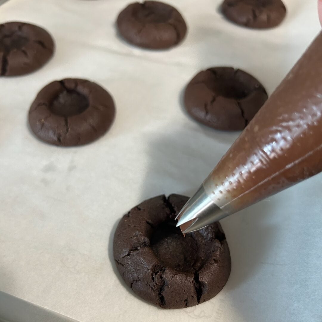 Dolly Parton Chocolate Thumbprint Cookies filled with Nutella