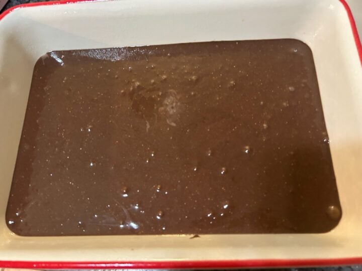 Dolly Parton Mississippi Mud Cake batter in pan