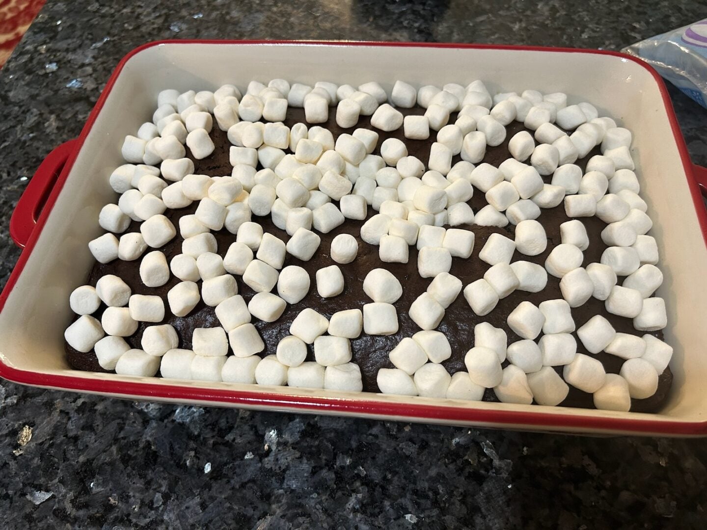 chocolate cake with marshmallows on top