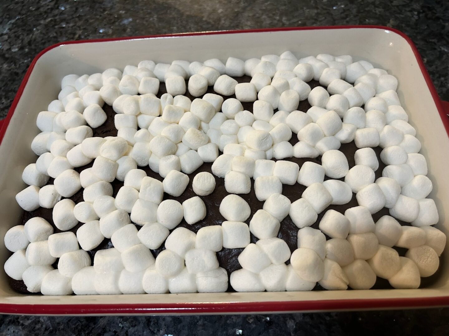 chocolate cake with marshmallows on top
