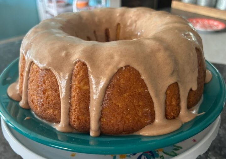 Dolly Parton Sock it to Me Cake with cinnamon glaze