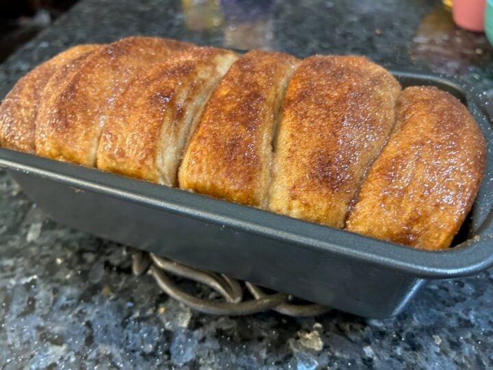 Easy Copycat Dollywood Cinnamon Bread in loaf pan