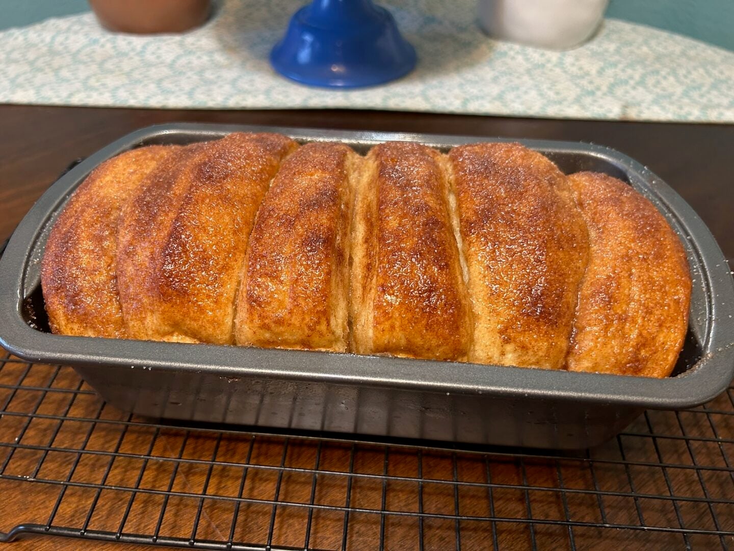 copycat Dollywood cinnamon bread in loaf pan cooling