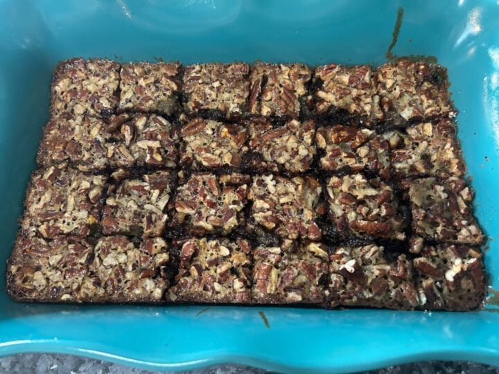 Dolly Parton Pecan Pie Brownies cut in pan