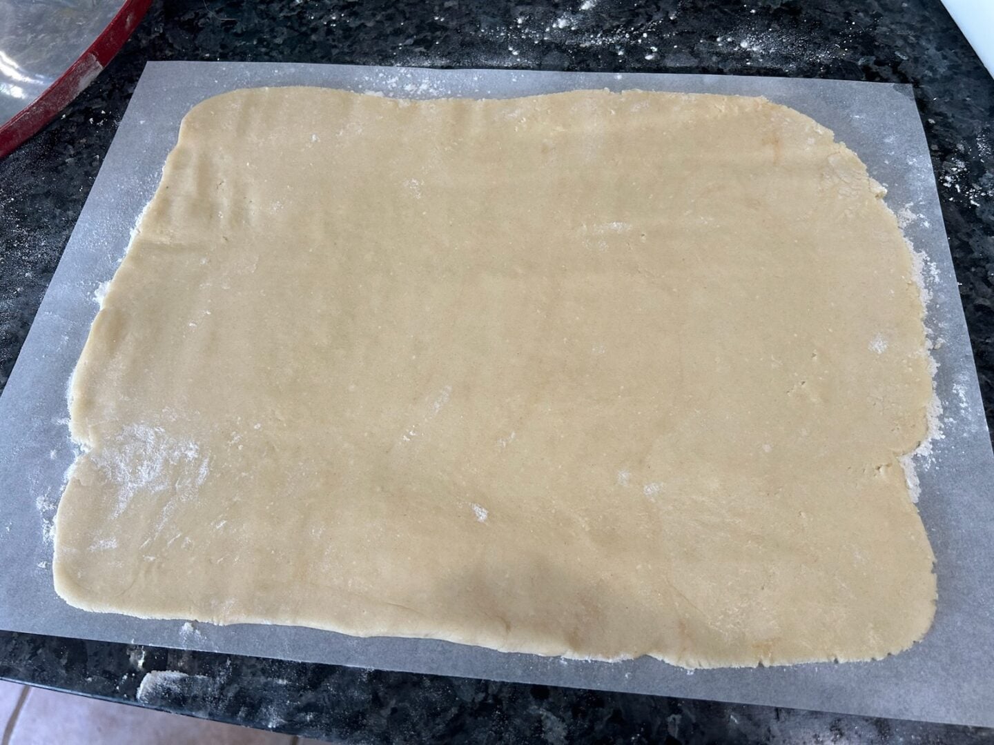 cookie dough rolled into rectangle