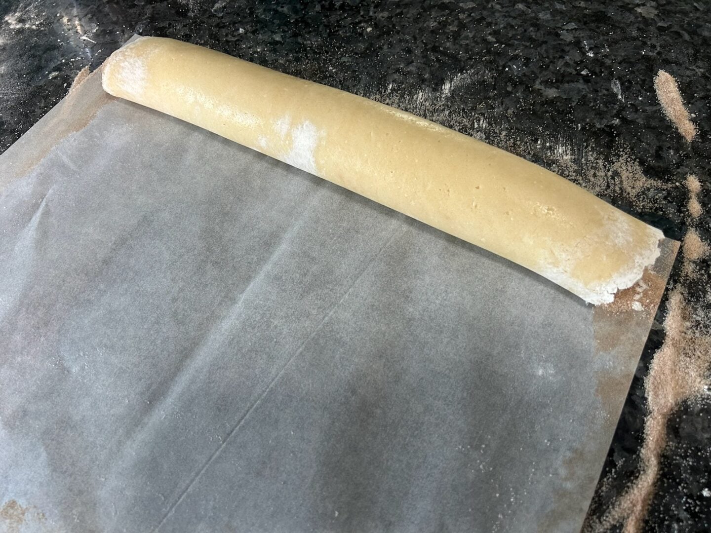 cookie dough rolled into log like cinnamon rolls