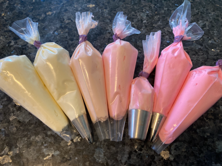 buttercream frosting in piping bags