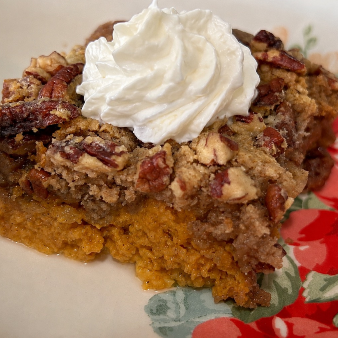 Easy Pumpkin Dump Cake with Spice Cake Mix before baking