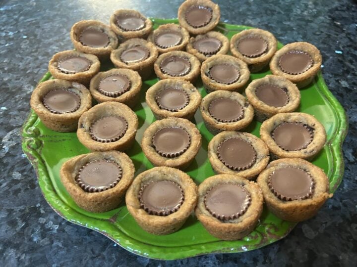 2-ingredient Reese's chocolate chip cookie cups on green plate
