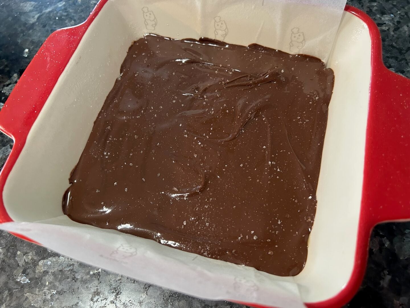 sea salt on chocolate topping
