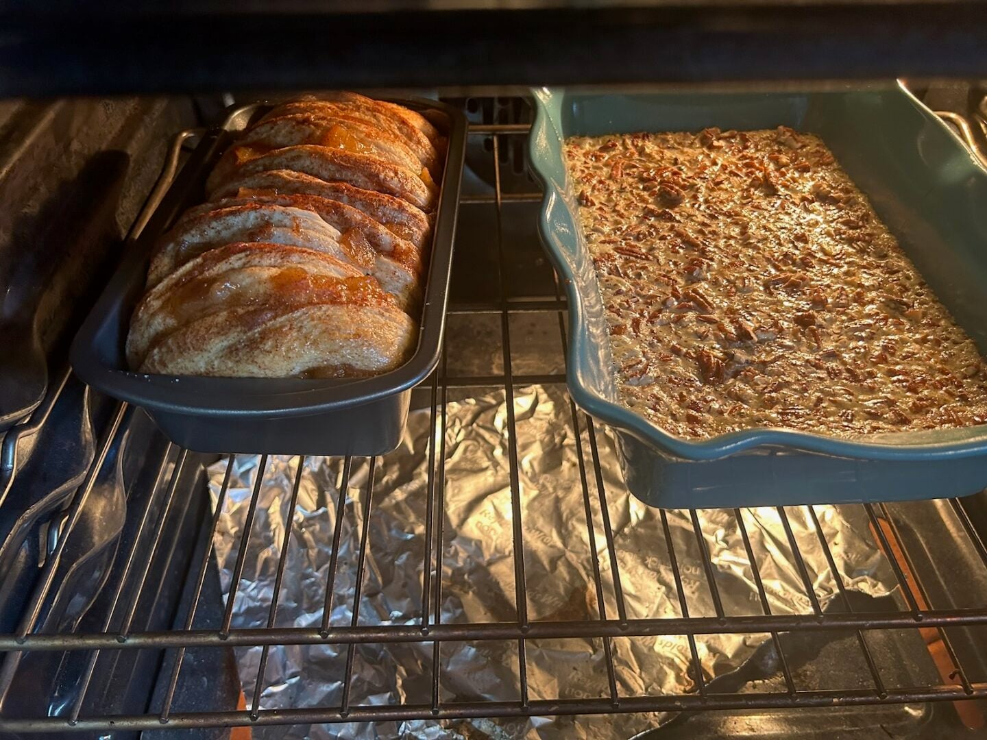 caramel apple pull-apart bread baking in oven
