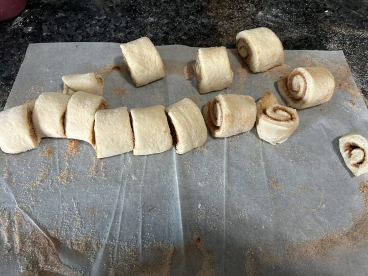 Easy Cinnamon Rolls from Frozen Bread Dough (cut into pieces)